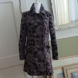 Free People Double Breasted Purple Patterned Trench Coat 10